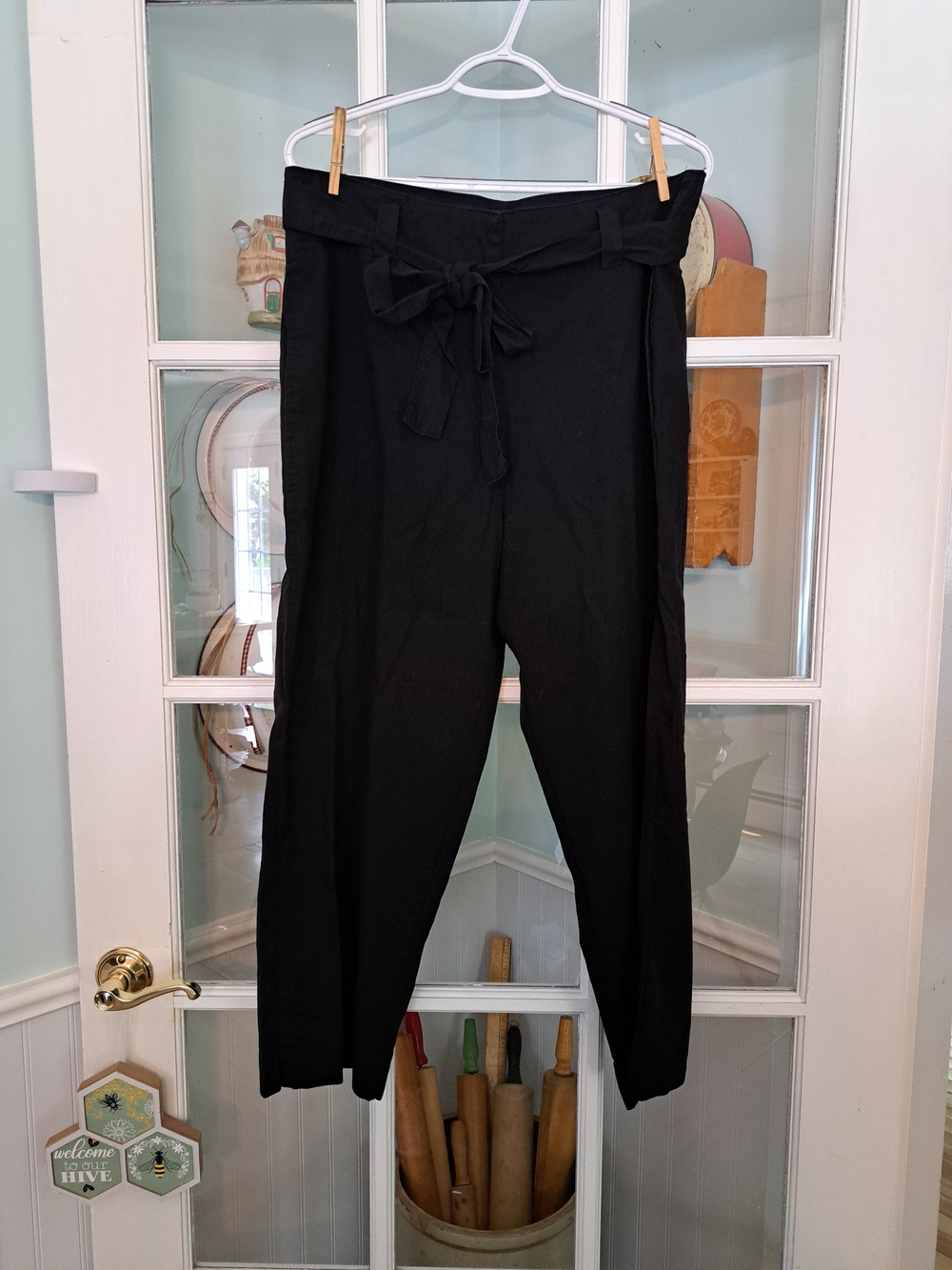 ❤️5/$25❤️High-Waist Tie-Belt Black Paperbag Pants